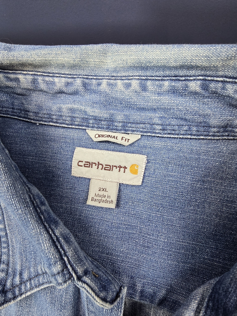 Carhartt Original Fit Denim Work Shirt Mens 2XL Light Wash Button Front Cotton - Picture 2 of 5